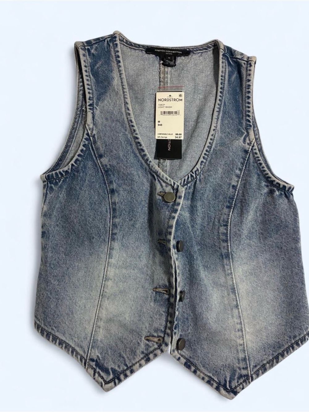 NWT Denim Vest Button-Front Women’s Vest - Light Blue - size M
